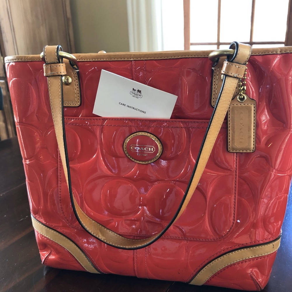 Coach Coral and Tan Purse